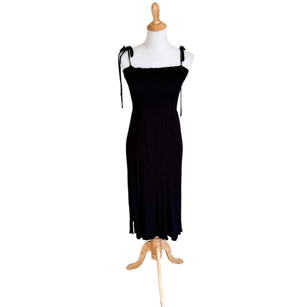 Black Midi Dress Minimalist Coastal Euro Vacation Sundress Capsule Resort
